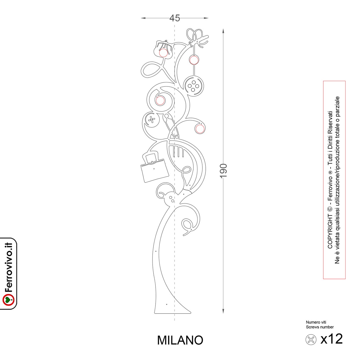 Milano Porte-manteau industriel Metal 2x6 crochet I Livraison